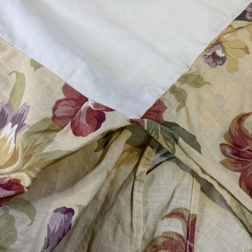 Vintage Ralph Lauren Sophie Brooke Queen Bedskirt Yellow Floral Split Corner EUC